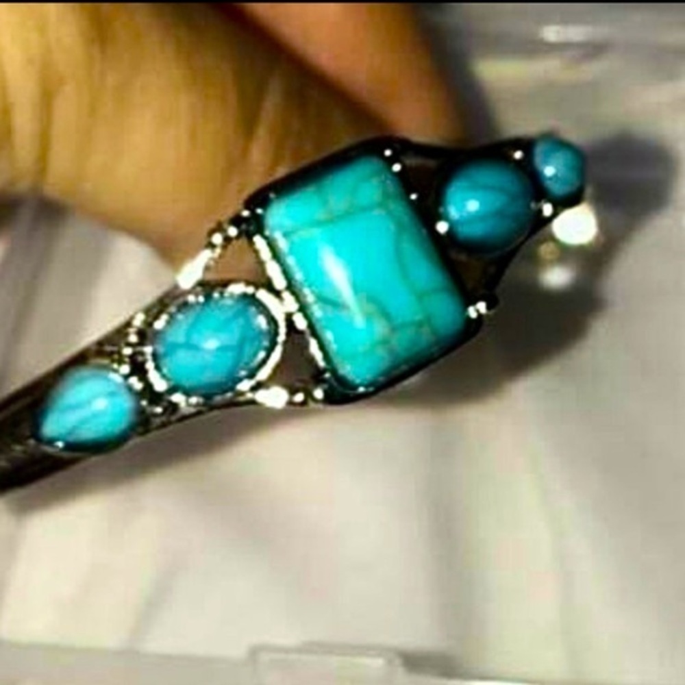 Turquoise Open Bangle silver Cuff Bracelet